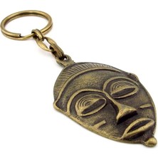 Afrika Kabile Tören Ayin Maskesi Antik Sarı Eskitme  Metal Anahtarlık KC245