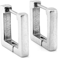 Kare Şekilli Geometrik Gümüş Renk Paslanmaz Çelik Kadın Erkek Küpe ER162