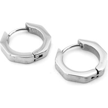 Sekizgen Geometrik Gümüş Renk Paslanmaz Çelik Kadın Erkek Küpe ER166