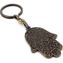 Fatma Ana Eli Khamsa Bereket Geleneksel Nazar Antik Sarı Metal Anahtarlık KC231