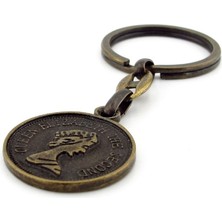 Ingiliz Sikke Şeklinde Ingiltere Kraliçe Elizabeth Bronz Metal Anahtarlık KC233