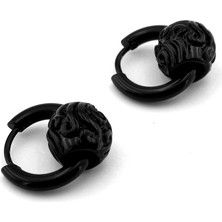 Kabartma Desenli Siyah Renk Paslanmaz Çelik Kadın Erkek Küpe ER163