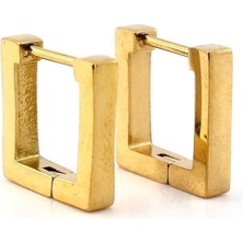 Kare Geometrik Stil Sarı Çelik Uniseks Kadın Erkek Halka Küpe ER130