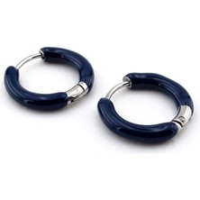 Lacivert Mineli Paslanmaz Çelik Uniseks Kadın Erkek Halka Küpe ER173