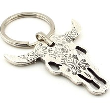 Desenli Boğa Buffalo Kafatası Boynuz Metal Anahtarlık KC218