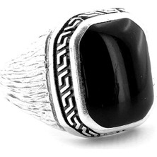 Siyah Dörtgen Kabartma Motifli Klasik Pirinç Ayarlanabilir Erkek Yüzük RG077