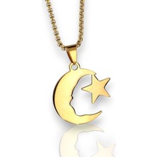 Mustafa Kemal Atatürk ve Türk Bayrağı Silüet Sarı Çelik Kolye Zincir Q0975