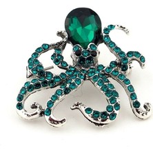 Turkuaz Taşlı Ahtapot Deniz Okyanus Resif Zirkon Taşlı Yaka Süsü Broş RZ357