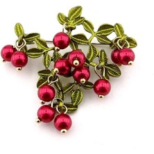 Cranberry Turna Yemişi Meyve Dalları Metal Yaka Süsü Broş RZ412