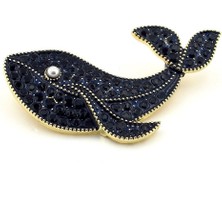 Lacivert Zirkon Taşlı Büyük Balina Deniz Okyanuz Yaka Süsü Broş RZ323