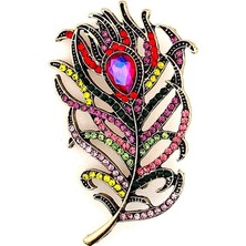 Tavus Kuşu Tüyü Şans Zümrüdü Anka Pembe Renkli Zirkon Taşlı Broş RZ389