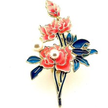 Şakayık Çiçeği Mavi Pembe Renkli Çiçek Metal Yaka Süsü Broş RZ380