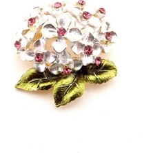 Küçük Boy Pembe Beyaz Ortanca Çiçek Zirkon Taşlı Metal Yaka Süsü Broş RZ404