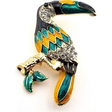 Tucan Papağanı Egzotik Renkli Zirkon Taşlı Metal Yaka Süsü Broş RZ314