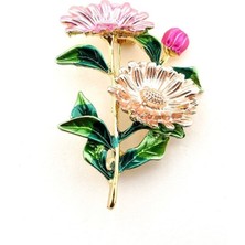 Gerbera Pembe Çiçekler Bahar Yaz Doğa Metal Yaka Süsü Broş RZ417