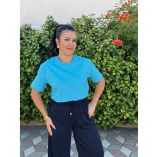 Dilvin Açık Mavi Dekoratif Yaka Premium Tişört