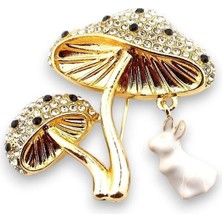 Mantarlar ve Minik Tavşan Orman Alice Zirkon Taşlı Metal Yaka Süsü Broş RZ420