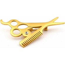 Makas Tarak Kuaför Berber Fön Paslanmaz Sarı Çelik Broş Rozet RZ287
