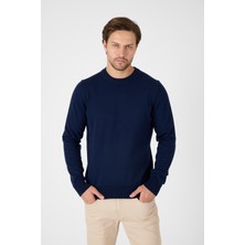 Lacivert Saf %100 Pamuk Erkek Bisiklet Yaka Triko Kazak