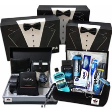 Erkek Damat Bohçası Seti Için 3'lü Kutu Damat Sandığı Tıraş Bakım Ürünleri Kemer Saat Parfüm Seti