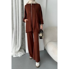 Kadın Modal Penye Oversize Kapüşonlu Tesettür Tunik Takım 1108