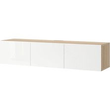 IKEA Besta Tv Sehpası Ağartılmış Meşe Görünümlü Parlak Cila-Beyaz 180X42X38 cm Selsvıkenbesta