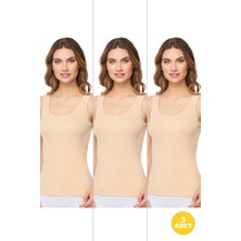 Kadın Ribana Geniş Askılı Pamuklu Likralı Detaylı Atlet 3'lü Paket