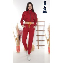 Göbeküstü Kadın Eşofman Takımı Cepli Fermuarlı Iki Iplik