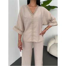 Dantelli Pantolunlu Keten Takım