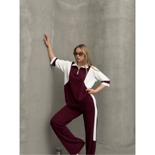 Garnili Yarım Fermuarlı Oversize Geniş Paça Yumuşak Doku Modal Kumaş Eşofman Takım