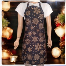 Snowy Yeniyıl Siyah Kar Tanesi Desenli Ayarlanabilir Su ve Leke Itici Özelliği Bulunan Mutfak Önlüğü