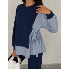 Poplin Bağlamalı Çizgi Detaylı Oversize Modal Kumaş Takım