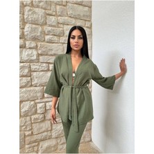 Kimono Bambu Keten Gömlekli Pantolunlu Takım