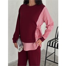 Poplin Bağlamalı Çizgi Detaylı Oversize Modal Kumaş Takım