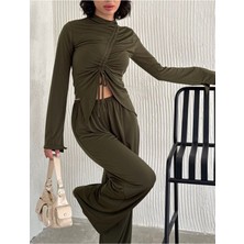 Sandy Kumaş Körüklü Bluz Pantolon Ikili Takım