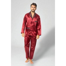 Vip Secret Saten Erkek Pijama Takımı Çeyizlik Damat Seti 2 Parça Alt Üst Uzun Kol Pijama