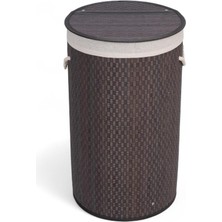El Yapımı Hasır Katlanır Çamaşır Sepeti Yuvarlak 55 Litre (35CM*35CM*61CM), Doğal Malzemeden Üretilmiş Çamaşırlık (Gri)