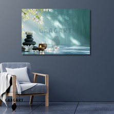 Tekli Yatay Kanvas Duvar Tablosu Mavi Mum ve Spa