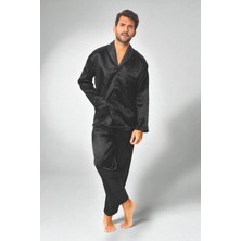 Vip Secret Saten Erkek Pijama Takımı Çeyizlik Damat Seti 2 Parça Alt Üst Uzun Kol Pijama