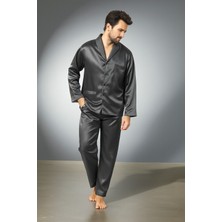 Vip Secret Saten Erkek Pijama Takımı Çeyizlik Damat Seti 2 Parça Alt Üst Uzun Kol Pijama