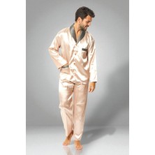 Vip Secret Saten Erkek Pijama Takımı Çeyizlik Damat Seti 2 Parça Alt Üst Uzun Kol Pijama