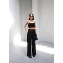 Arkasi Lasti̇kli̇ Pi̇leli̇ Dökümlü Wide Leg Pantolon