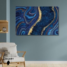 Tekli Yatay Kanvas Duvar Tablosu Lacivert Gold Mermer Deseni