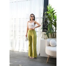 Beli̇ Lasti̇kli̇ ve Bağcikli Keten Pantolon