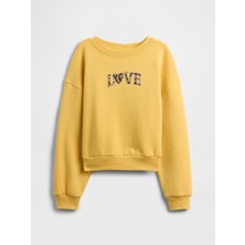 Gap Kız Çocuk Sarı Oversized Bisiklet Yaka Sweatshirt