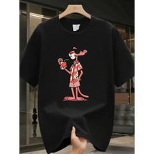 Baskılı Oversize Bisiklet Yaka T-Shirt - Siyah