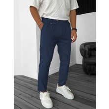 Erkek Belden Düğmeli Cepli Dokuma Pantolon