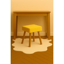 Eda Hacıoğlu Edam Bedding Group Sarı Teddy Kare Puf Bench Ahşap Modern Ayak Dekoratif Peluş Tabure