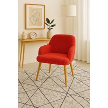 Eda Hacıoğlu Edam Bedding Group Makyaj Masası Sandalyesi, Ahşap Ayaklı, Peluş Teddy Kumaş, Dekoratif Puf Sırtlı, Berjer Koltuk