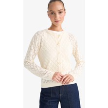 DeFacto Regular Fit Bisiklet Yaka Ajurlu Düğmeli Triko Hırka G0191AX25AU